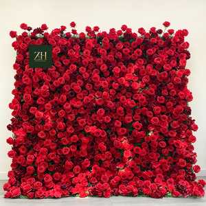 Mur <span class=keywords><strong>de</strong></span> fleurs artificielles 3D en soie rouge enroulable style Ins pour festivals et fêtes - Vente en gros - Product Image 1