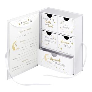 Caja de Recuerdos para Bebés, Cajas Artesanales para Bebés con 5 Compartimentos Etiquetados para los Primeros Recuerdos - Regalos para Recién Nacidos - Product Image 1