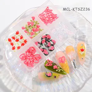 3D花美甲树脂5D花美甲护身符盒Kawai美甲艺术花朵春季新设计护身符