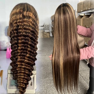 Peluca de <span class=keywords><strong>Cabello</strong></span> Humano con Frente de Encaje Ombre 4x4, Peluca de <span class=keywords><strong>Cabello</strong></span> Humano con Ondas Profundas y Reflejos, Pre-Plucked 4/27, Pelucas sin Pegamento, <span class=keywords><strong>Cabello</strong></span> <span class=keywords><strong>Rubio</strong></span> <span class=keywords><strong>Miel</strong></span> - Product Image 4