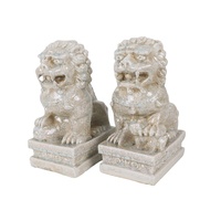 Statues de chiens chinois RXCL33-A, paire, en céramique blanche antique, lions craquelés, sculpture de chiens Foo, décoration intérieure