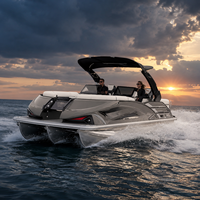 Bateau ponton en aluminium soudé de 22 pieds, 12 places, avec salon avant, arche électrique, console LCD, certifié CE, pour la pêche et les centres de villégiature