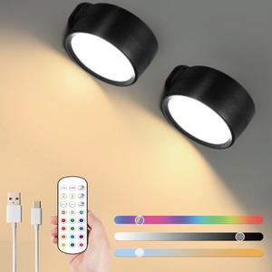 RGB CCT Puck Lights Modern 360 ° Rotación LED Gabinete Luces Batería Regulable <span class=keywords><strong>Armario</strong></span> <span class=keywords><strong>Luz</strong></span> Control remoto Aplique de pared - Product Image 5