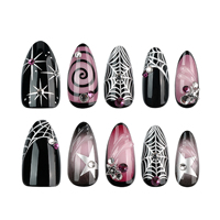 Faux ongles gothiques à presser fabriqués à la machine, motif toile d'araignée noire et violette, étoile et strass, forme amande, réutilisables, vente en gros