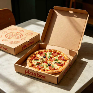 Boîte à pizza carrée en papier kraft en gros avec gaufrage, prête à être expédiée pour les petites entreprises, avec logo personnalisé et emballage de marque propre - Product Image 1