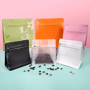 Sacchetto di imballaggio del caffè a fondo piatto con logo personalizzato sacchetto di caffè 250g autosigillante con valvola per aria