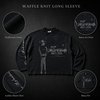 T-shirt à manches longues en tricot gaufré Yingling, imprimé graphique vintage course automobile, col rond thermique, coupe ample streetwear, OEM ODM Vente en gros