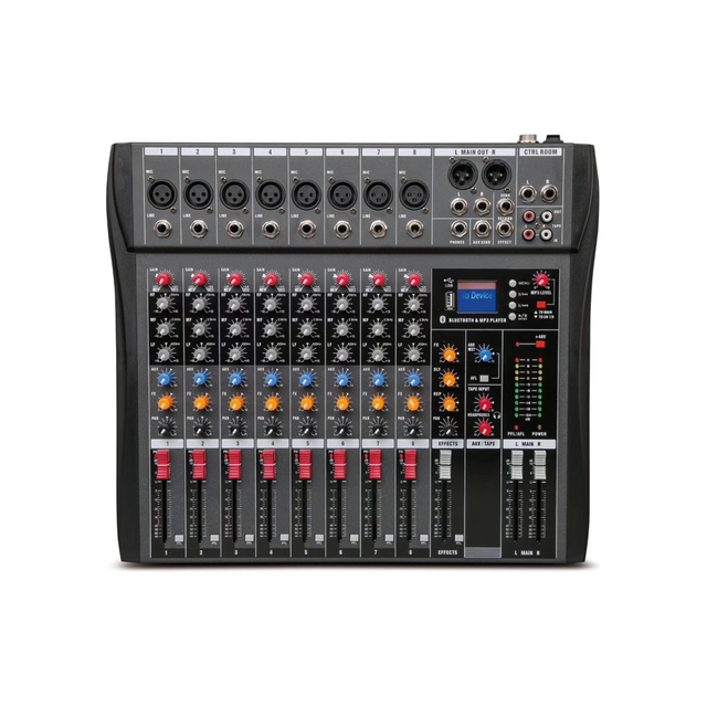 Factory Outlet 8 Channel Audio Mixer XLR 6.35mm Input Gain Blue MP3 USB Monitor Phones AUX Mixing Console