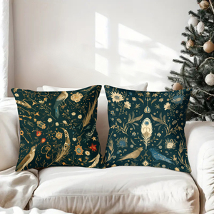 Coussins élégants vert foncé avec des motifs d'oiseaux à plumes dorées et des motifs floraux décorent un <span class=keywords><strong>canapé</strong></span> de Noël confortable. - Product Image 3