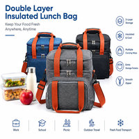 Sac isotherme pour le déjeuner, doublure en aluminium, boîte à lunch isotherme, sac fourre-tout à 2 couches, double fermeture éclair avec bandoulière pour le travail, le bureau, l'école