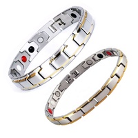 Pulseras de Salud de Acero Inoxidable con Baño de Oro 18k y Plata, Magnéticas de Bioenergía para Pérdida de Peso, Antirradiación y Alivio de Artritis