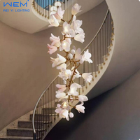 Lampes personnalisées en cuivre pour la maison, lampes suspendues en forme de fleur rose LED pour le salon