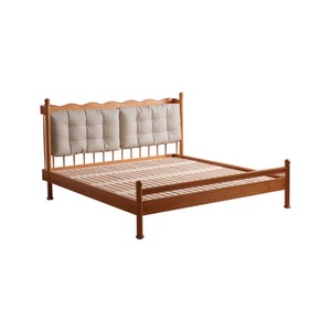Cama doble de madera maciza Hongyang Xiaoye Windsor, con cabecero suave de madera de cerezo, tipo plataforma, para dormitorio, adultos y personas mayores. - Product Image 4