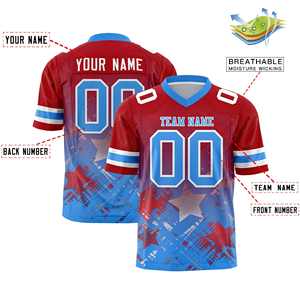 Maillot de football américain personnalisé avec un dégradé d'étoiles rouge et bleu - Product Image 2