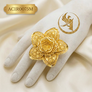 Designer 24K Rose Gold Plated Women's Flower Shape Classic Cocktail <b>Rings</b>-ALANKEET CREATION - Product Image 1