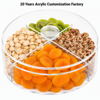 Plateau de service rond en acrylique écologique HOTEAM, compartimenté, pour collations, noix, fruits secs, avec couvercle, boîte en plastique transparente pour aliments