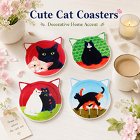 Sous-verres pour amoureux des chats, cadeau amusant en céramique imprimé UV, résistant à la chaleur, antidérapant, accessoires de décoration mignons pour la maison et la cuisine