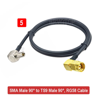 Kabel RG58 SMA Male ke TS9 Male sudut kanan Plug RG-58 50 Ohm RF koaksial Pigtail WIFI 3G Modem kabel ekstensi adaptor Jumper