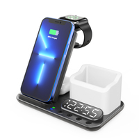 Base de Carga Inalámbrica 3 en 1 Plegable de 10W 15W Qi con Reloj Despertador y Luz Nocturna para Apple Airpods y Samsung Galaxy Buds