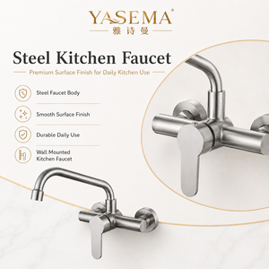 Grifo de Cocina de Pared <span class=keywords><strong>Huici</strong></span>, Diseño Moderno, Acero Inoxidable 304 Cepillado, Modelo 800, 2 Orificios, Mezclador de Agua, Válvula de Cerámica - Product Image 5