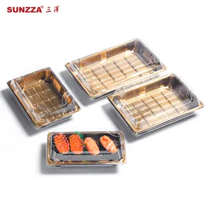 Sunzza Hot Sell Kunststoff Anti-Fog-Abdeckung Einweg herausnehmen Lebensmittel verpackung SZ01 4 Stück Lachs Sushi-Behälter für Restaurant