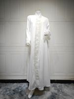 Abaya musulmane élégante et respirante en polyester R-754 pour femmes, faite à la main avec des dentelles, manches longues, longueur cheville, été