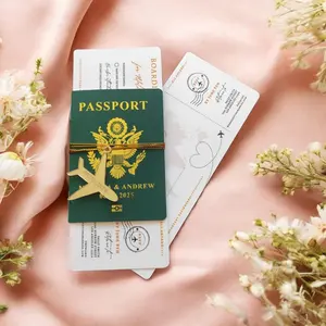 Passeport en or OEM Ensemble d'invitations de mariage avec billet d'embarquement et avion - Product Image 5
