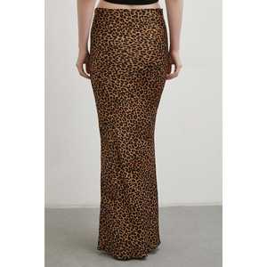 Falda Larga Maxi de Cintura Alta con Estampado de Leopardo para Mujer, Satén, Viscosa, Poliéster, Suave - Product Image 1