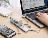 Câble de charge multi-prise Type-C 3-en-1 portable, design rétractable, charge rapide universelle, synchronisation, indispensable pour les voyages, ordinateur