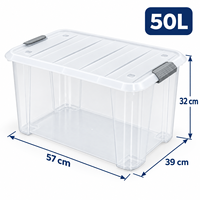 Boîte de rangement transparente en PP de 50 L, empilable, pour chambre à coucher, placard, vêtements, literie