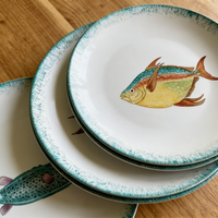 Assiettes rondes en céramique de 8 et 10 pouces, série Océan d'été, bord vert réactif, motif poisson personnalisé, pour hôtels et restaurants, assiettes à dîner et à steak
