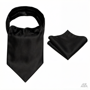 <span class=keywords><strong>Corbata</strong></span> Ascot de Poliéster Liso con Pañuelo de Bolsillo y Gemelos a Juego, <span class=keywords><strong>Corbata</strong></span> Clásica Formal, Certificación OEKO-TEX Standard 100 de Fábrica - Product Image 2