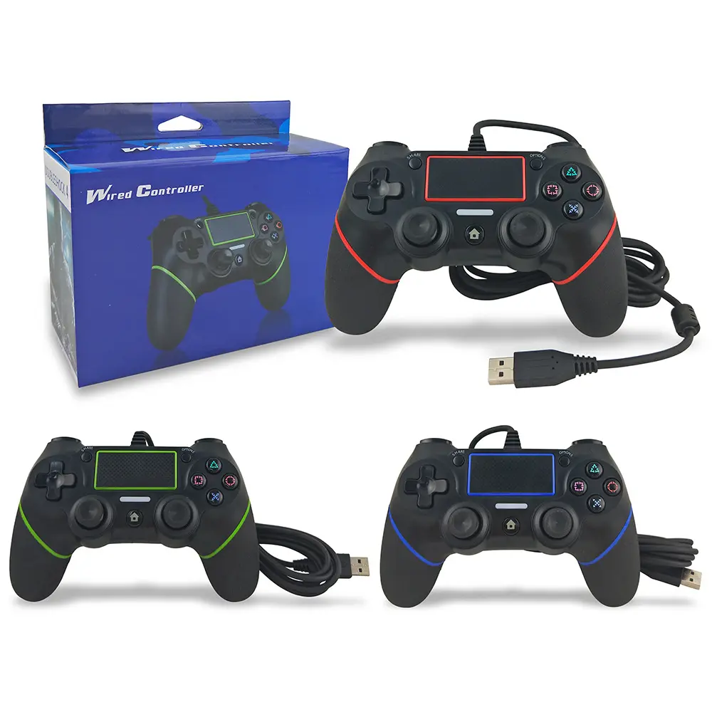 Wholesale High Performance Wired Dual Vibrtation Game Controller for PS4 LED Indicator USB Cable Joystick Gamepad for PS3/PC/TV