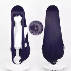 Wholesale Shirakiin Riricho Wig Cosplay 90cm Long Dark Purple Straight Inu x Boku Secret Service Anime Synthetic Hair Wig
