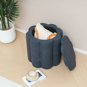 Tabouret <span class=keywords><strong>en</strong></span> lin Bailey tabouret rembourré <span class=keywords><strong>en</strong></span> forme de <span class=keywords><strong>fleur</strong></span> grise avec plateau pour rangement adapté au salon - Product Image 3