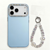 Coque de téléphone de luxe antichoc IMD avec cadre d'appareil photo diamanté et dragonnes pour iPhone 17/18 Pro Max, 14/15/16, 17e