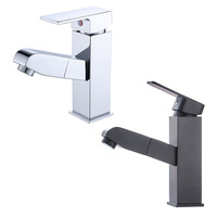 Robinet de lavabo extractible carré en acier inoxydable chromé, style minimaliste moderne, pour usage résidentiel, vente en gros