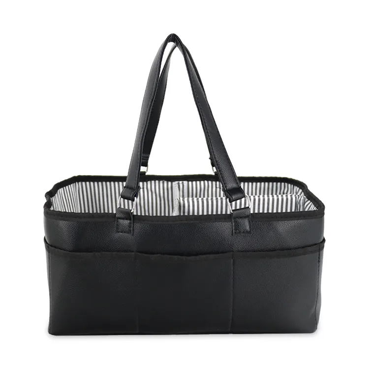 Portable black pu baby Ciaper Caddy can be used for storing baby diapers and toys, waterproof diaper bag.
