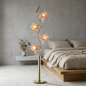 Luxury Romantic Lotus Standing <b>Lamp</b>,Curved Polished Gold Stem 4 Heads Pink Acrylic Flower Floor <b>Lamp</b> for Home & Commercial Space - Product Image 1