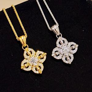 Ensemble collier et boucles d'oreilles en argent sterling S925 serti de diamants, style rétro, artisanat de luxe, fleur à quatre feuilles, bijoux de niche de luxe sertis de style rétro - Product Image 3