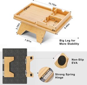 Plateau de canapé 2-en-1 en bambou avec <span class=keywords><strong>double</strong></span> porte-gobelets, antidérapant et pliable, pour boissons, téléphones, télécommandes et collations - Product Image 5