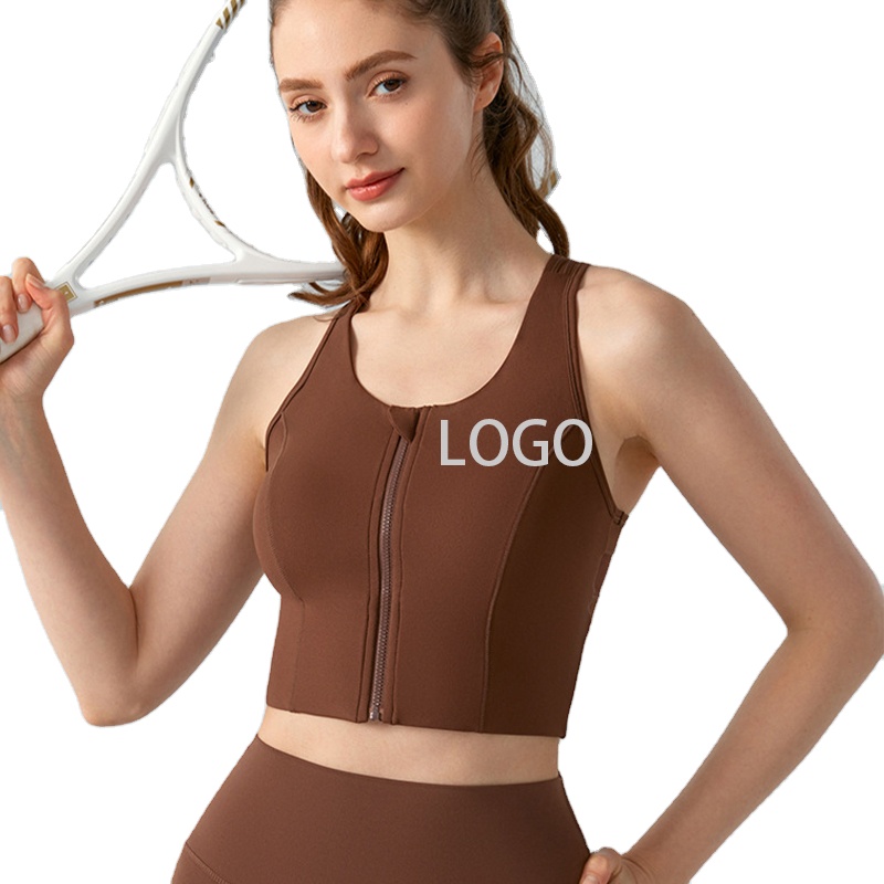 High Quality Women's Fitness Gym Tank Top Lightweight and Breathable Yoga Wear Tights with Zipper Anti-Sagging Sports Bra