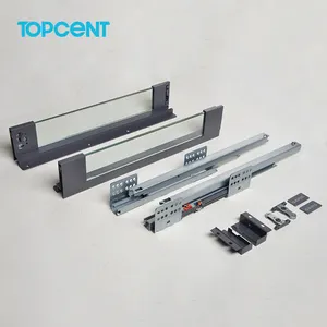 Sistem kotak laci dinding ganda Topcent penutup lembut dengan Panel samping kaca
