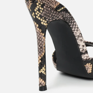 <span class=keywords><strong>Mules</strong></span> beige à talons aiguilles pour femmes de luxe à bout pointu et imprimé serpent pour chaussures pour dames - Product Image 5