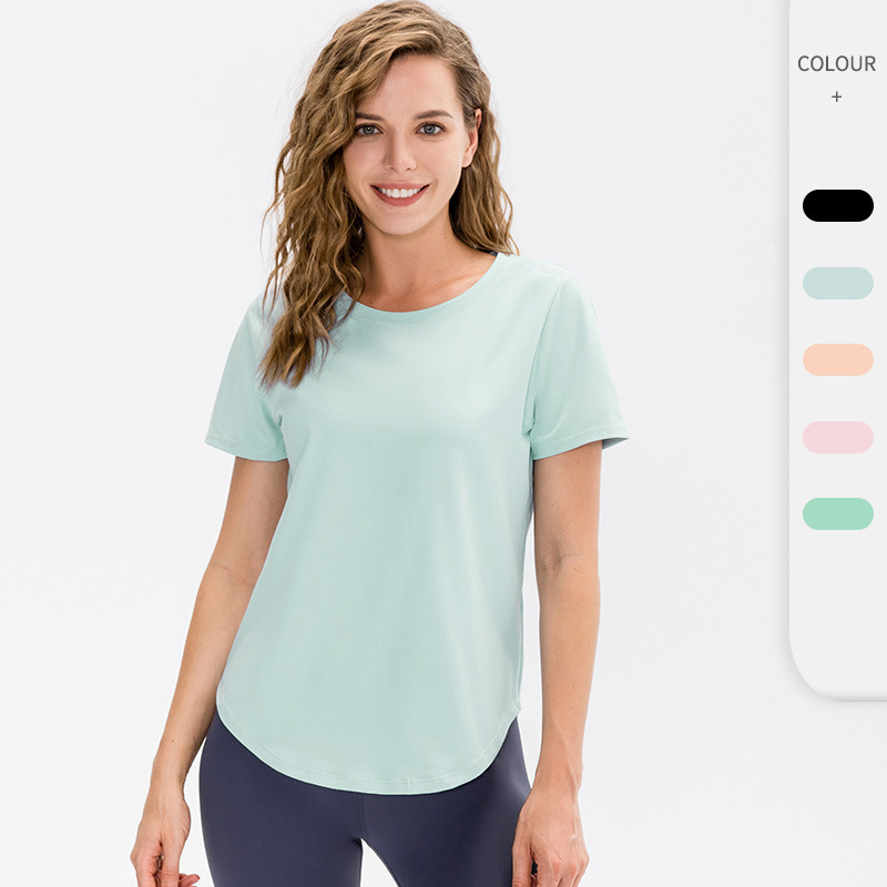 Jade Love Women's Summer Loose Yoga Short-Sleeved Breathable Quick Dry Running Sports Top Casual T-Shirt Spandex/Polyester