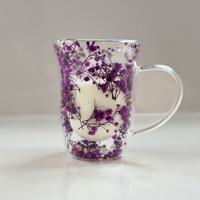 Tasse de tasses à café en verre à double paroi à haute teneur en borosilicate avec fleur sèche