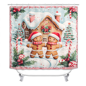 Cortina de Ducha de Poliéster con Diseño de Casa de Jengibre Rosa, Cortina de Baño con Impresión Digital Personalizada, Impermeable, Venta al Por Mayor 3 - Product Image 5