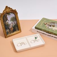 Bandeja de Cerámica Art Deco con Borde Dorado Personalizable, Plato Multifuncional Grabado para Guardar Joyas, Regalo de Boda