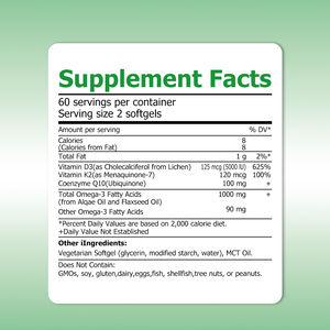 Compléments alimentaires naturels à base de plantes les plus vendus avec vitamine K2 et coenzyme Q10 pour soutenir le bien-être cérébral et cognitif, oméga 3 végétaliens en gélules souples - Product Image 2