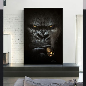 Toile Peinture Affiches et Gravures Street Art Animal Mur Art Photos pour Salon Abstrait Fumer Singe et Gorille - Product Image 2